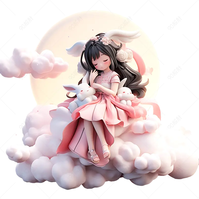 中秋节3D立体嫦娥奔月云朵白云月亮月兔