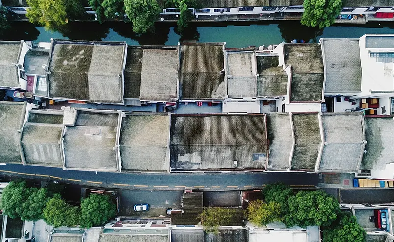 航拍福州安泰河内河城市风光背景图