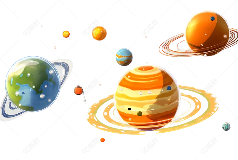 创意星球星空地球宇宙行星科技元素科学能源环保插画手绘