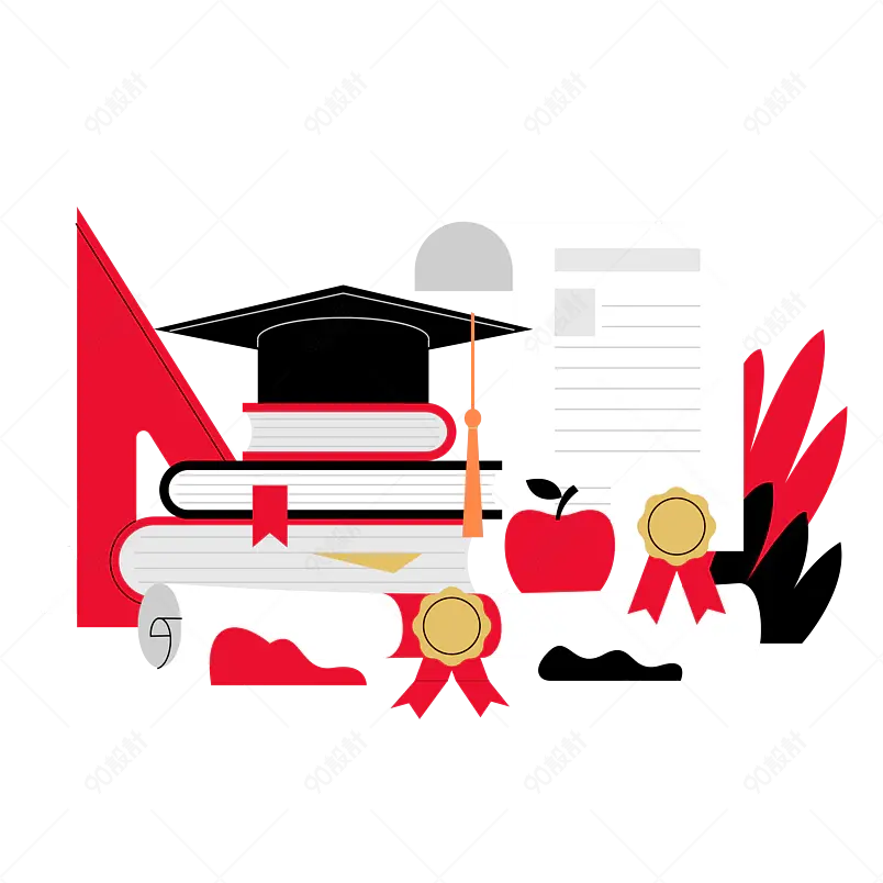 毕业季学士帽书本录取通知书矢量图免抠元素