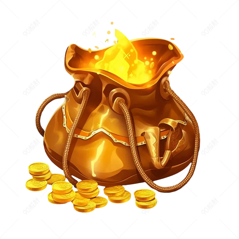棕色钱袋金币火焰袋子卡通装饰元素