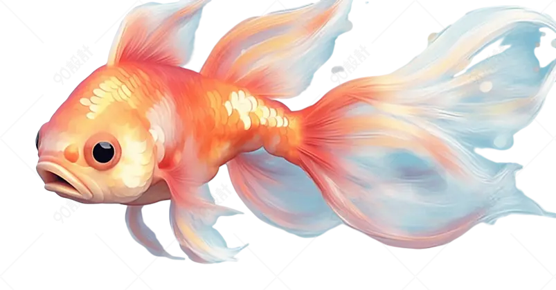 红蓝色渐变卡通风漂亮好看的金鱼锦鲤手绘插画免扣元素