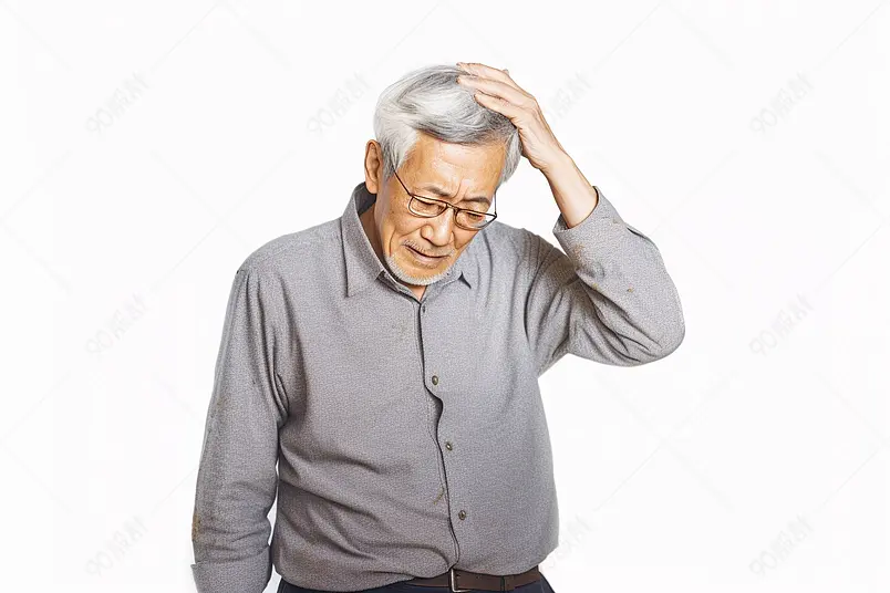晚年老年退休生活老人手扶额头烦恼想事情摄影图