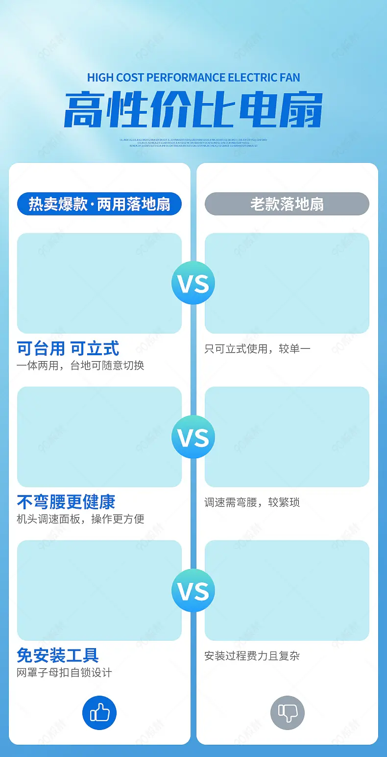电风扇电器详情页产品对比图营销模块设计模板