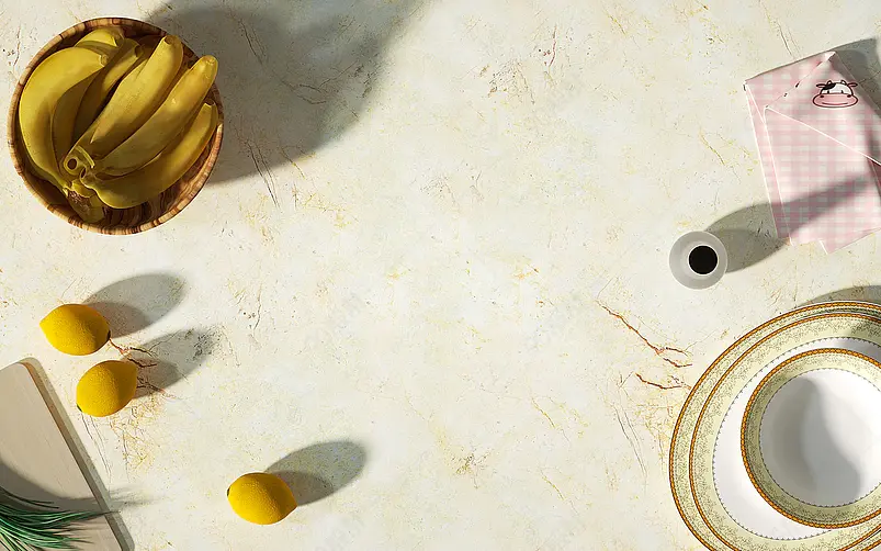 C4D模型厨房香蕉水果背景桌面大理石