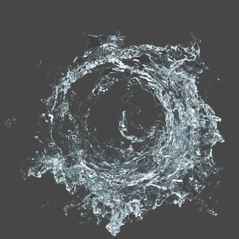 蓝色水柱水波水珠自然立体水流特效元素