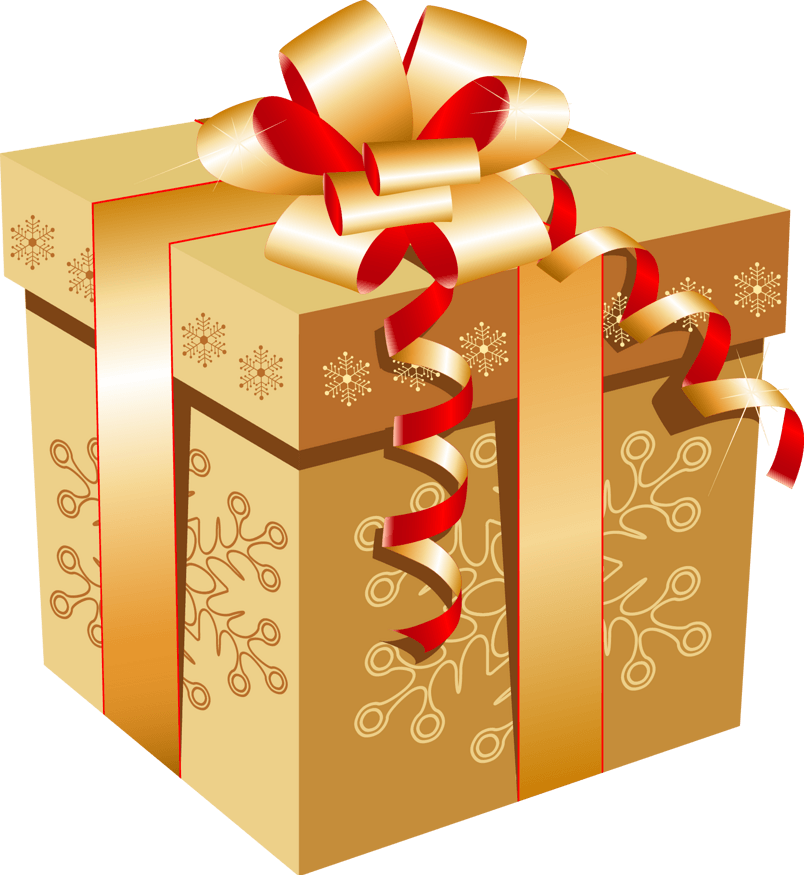 红色丝带结装饰的金色底礼盒