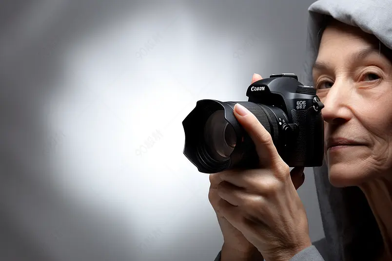 摄影师手拿单反相机特写照片