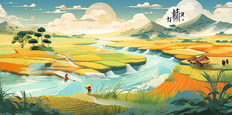 古风国潮芒种二十四节气插画背景