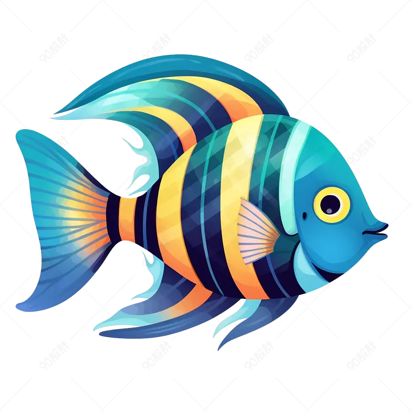 蓝色的鱼类生物免抠素材图