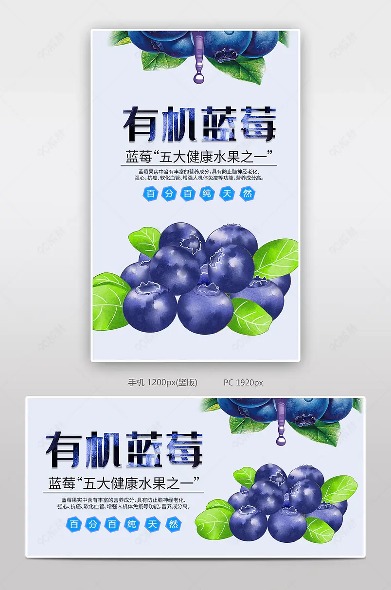 清新简约食品生鲜蓝莓电商海报模板