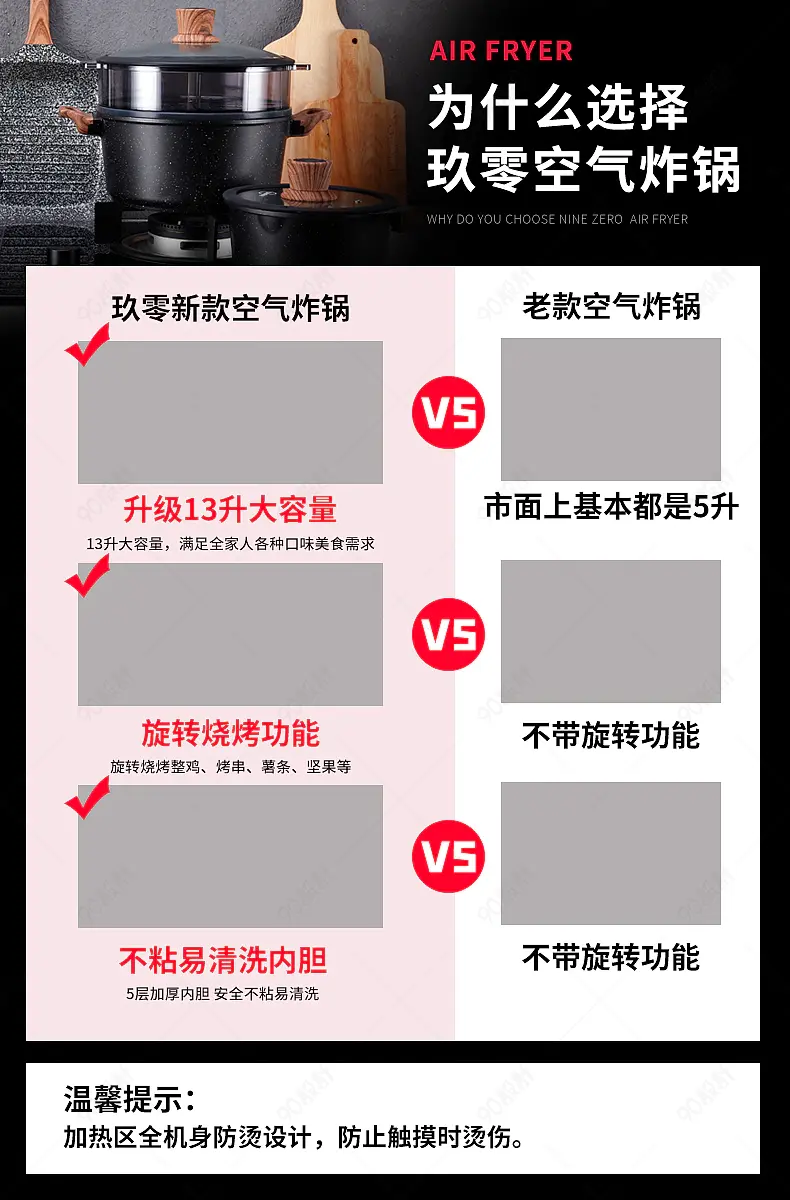 厨房电器空气炸锅详情页产品关联营销模板