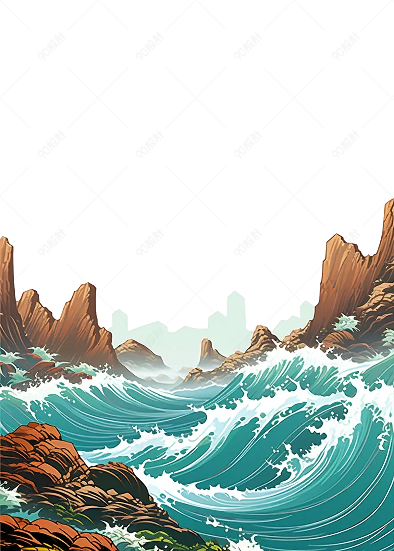 国潮海浪浪花山水元素设计