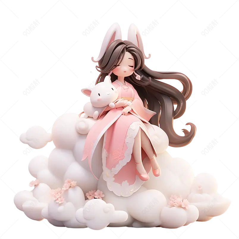 漂亮的女人3D古装女人嫦娥仙子抱着玉兔