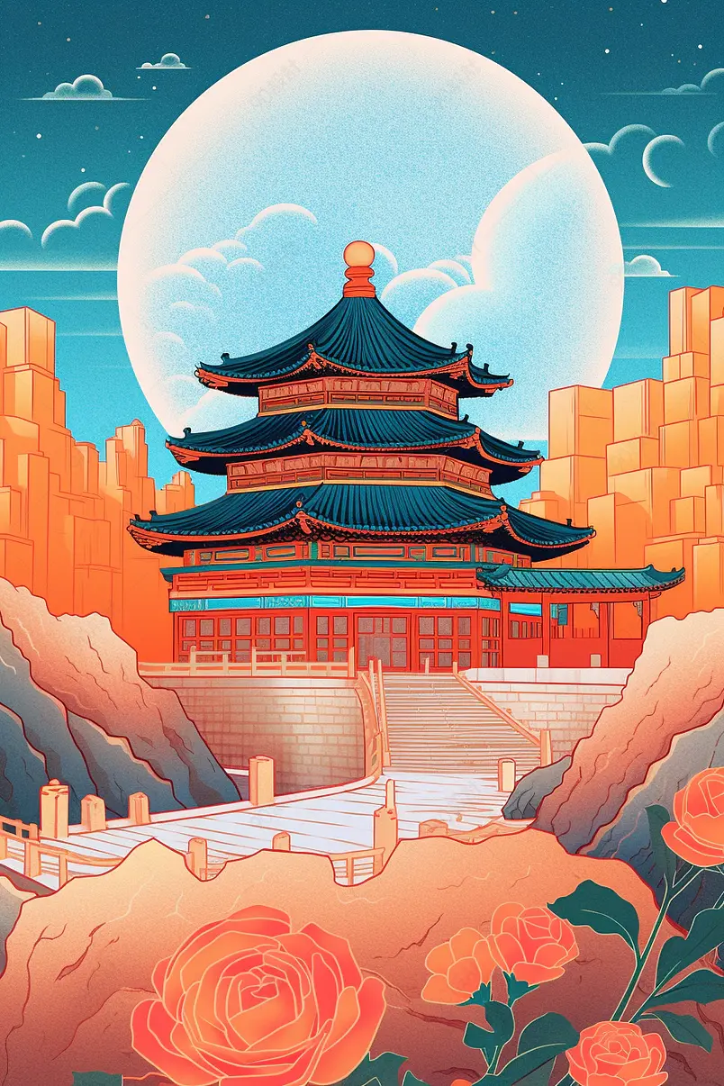 好看的国潮城市插画北京宫殿