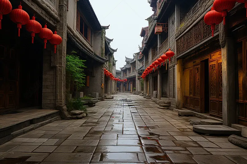 影视城仿古中式庭院青石板路