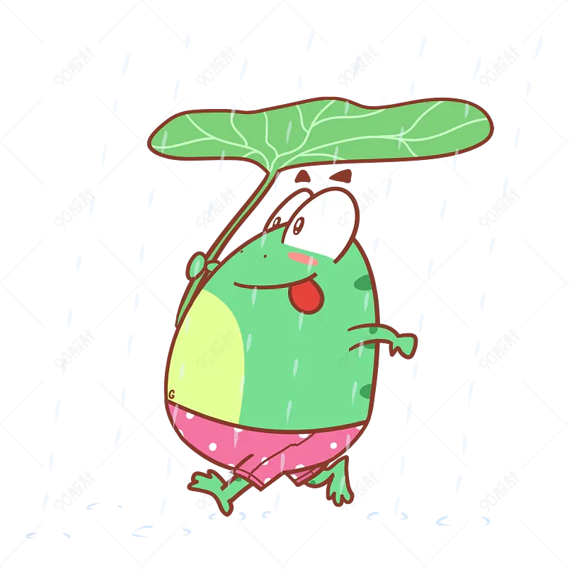 卡通手绘下雨天可爱青蛙欢快玩耍