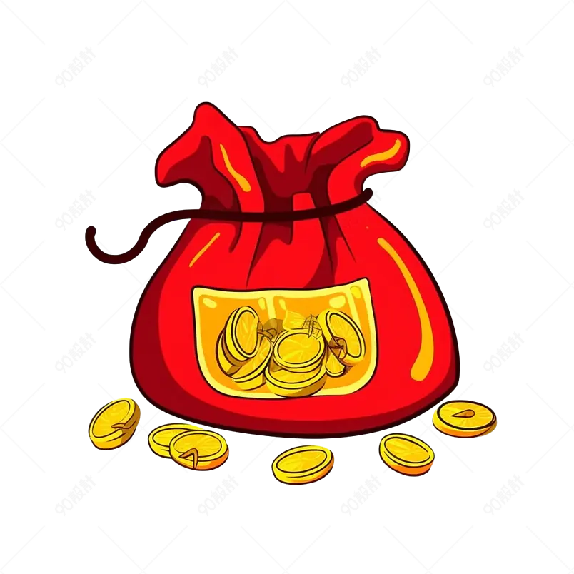 红色金币图案红包钱币卡通装饰元素