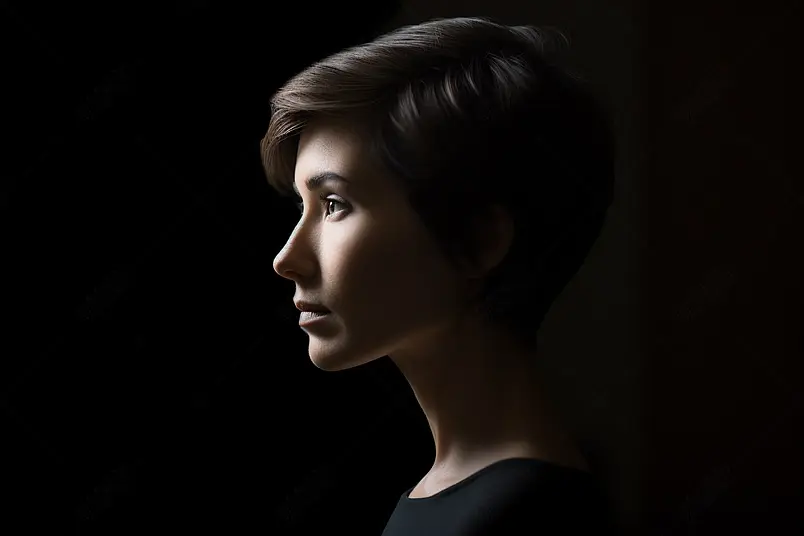 短发女人侧脸唯美清新图片