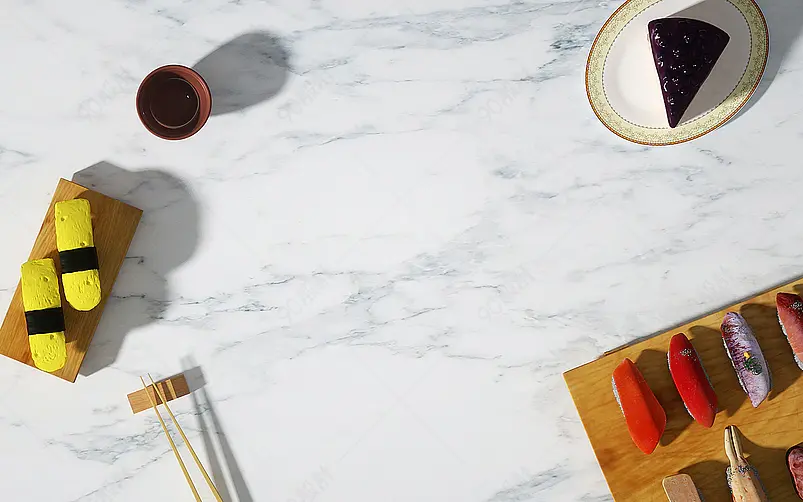 C4D模型厨房寿司背景桌面大理石