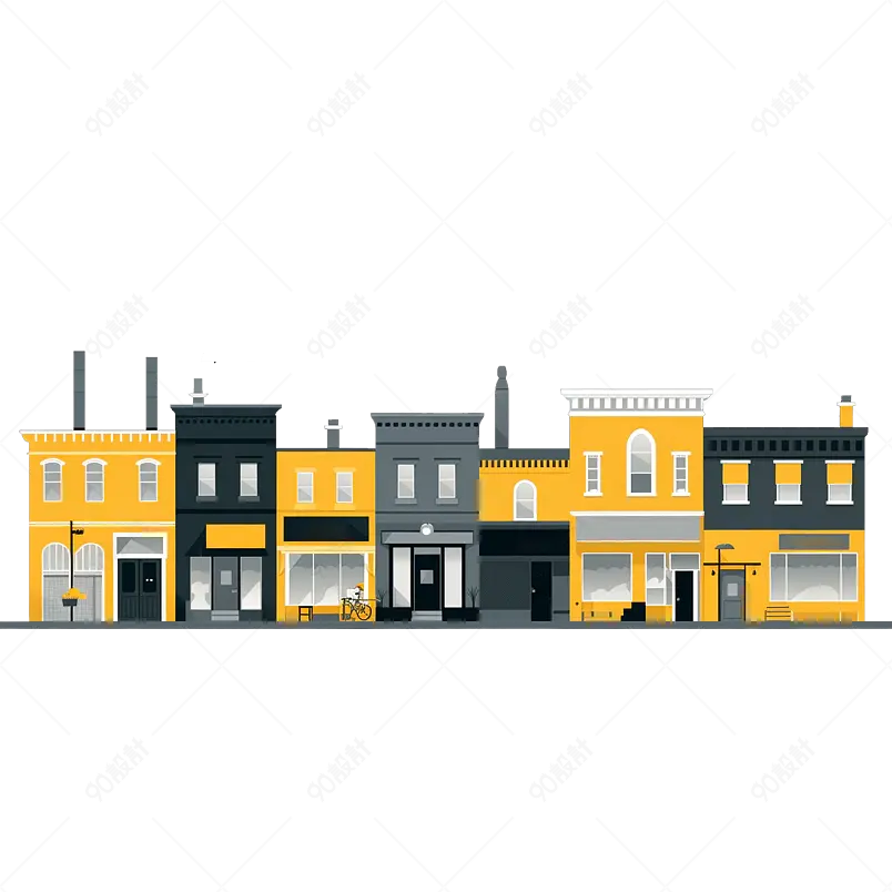 扁平风格城市建筑街边商铺元素