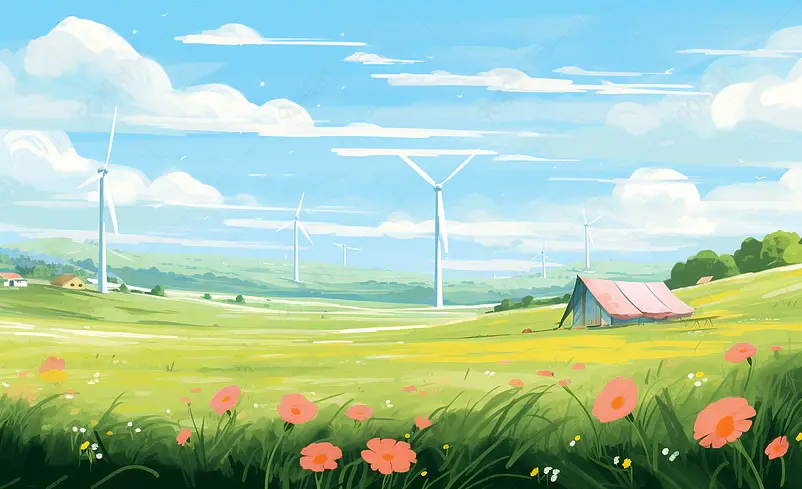 手绘小清新春天唯美浪漫花草治愈插画背景