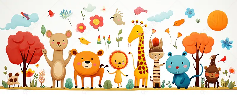 手绘儿童欧式画风动物艺术概念插画