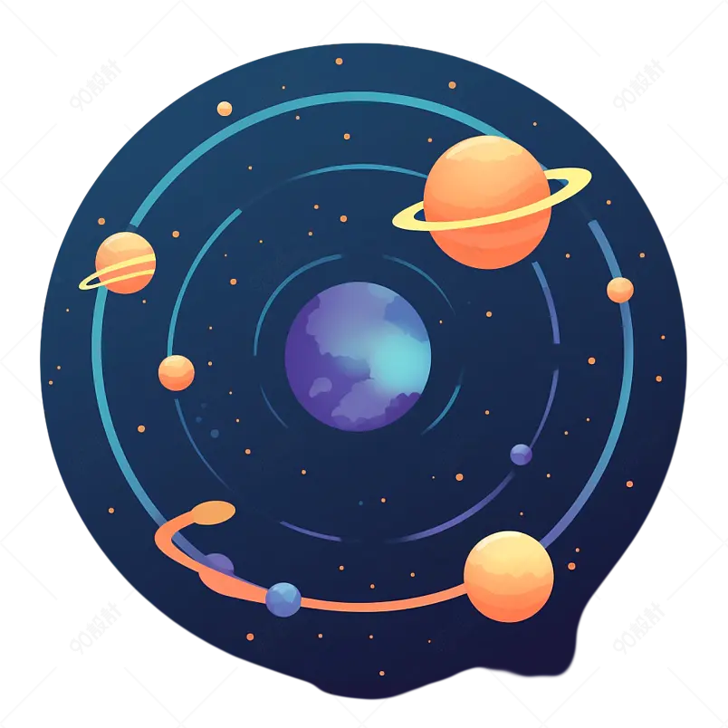 蓝底抽象地球图案卡通图标宇宙行星科技元素科学能源环保插画手绘