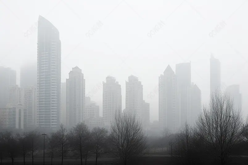 雾霾中的城呼吸不畅粉尘污染防治摄影图