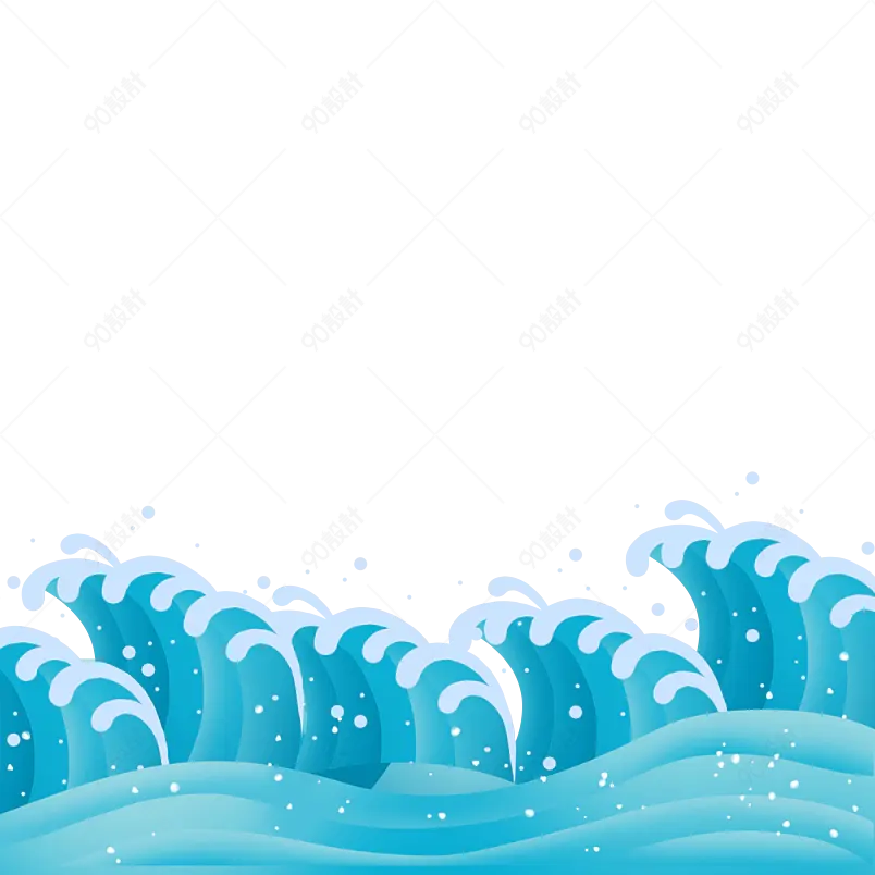 蓝色卡通装饰海水海浪插画浪花插画元素