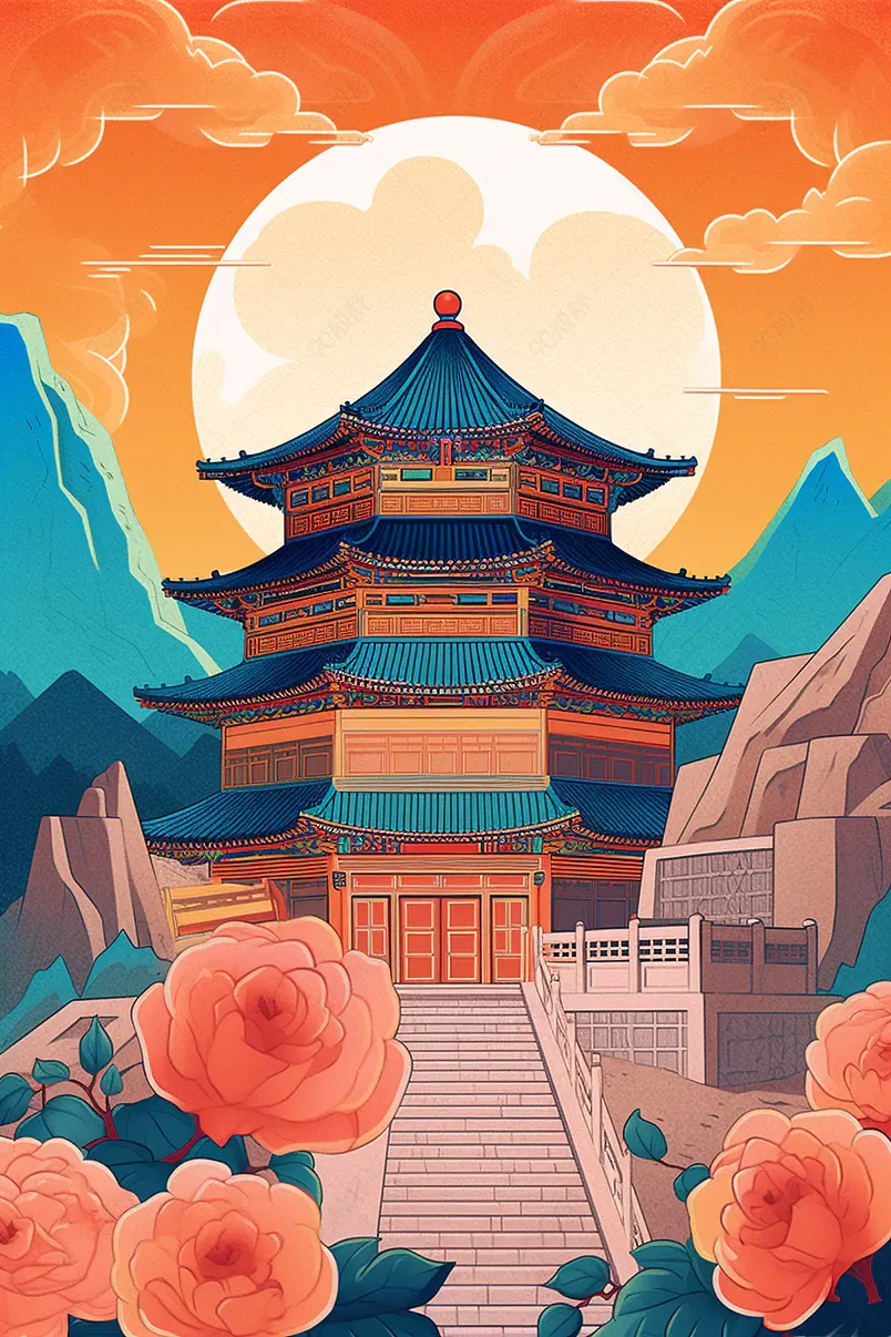 浪漫国潮城市插画北京宫殿