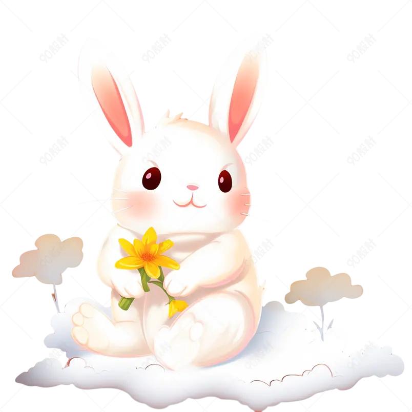 中秋节坐在云上抱着月桂花的玉兔