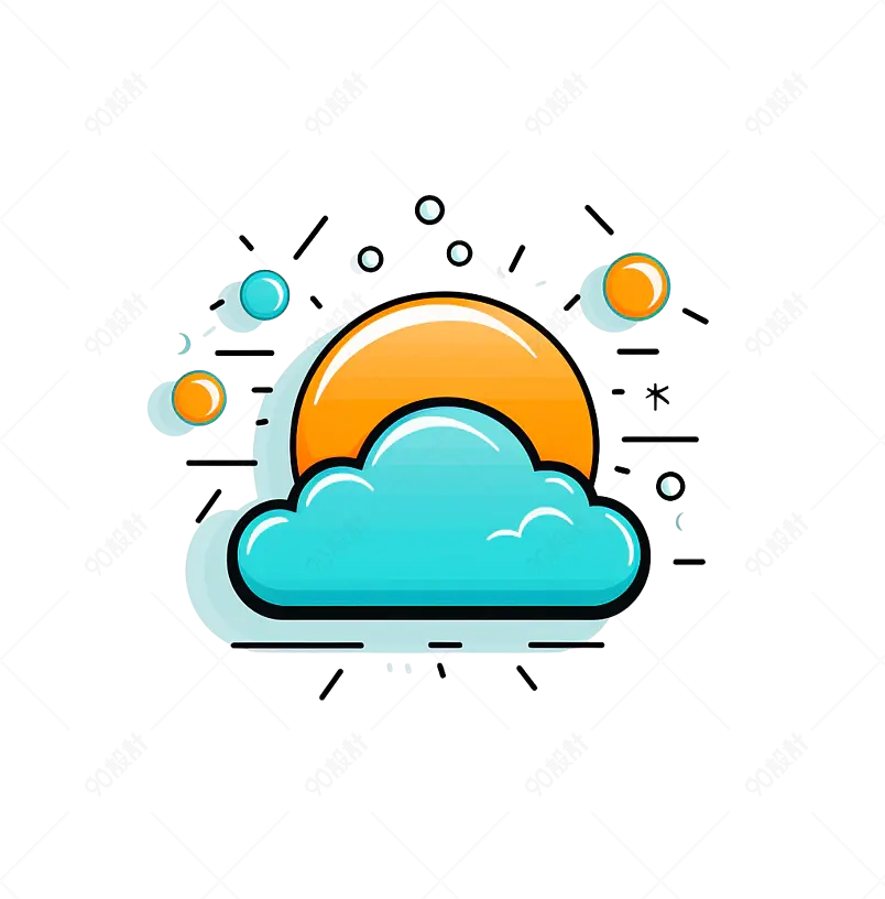 手绘矢量蓝云橙色太阳天气预报图标气象预测