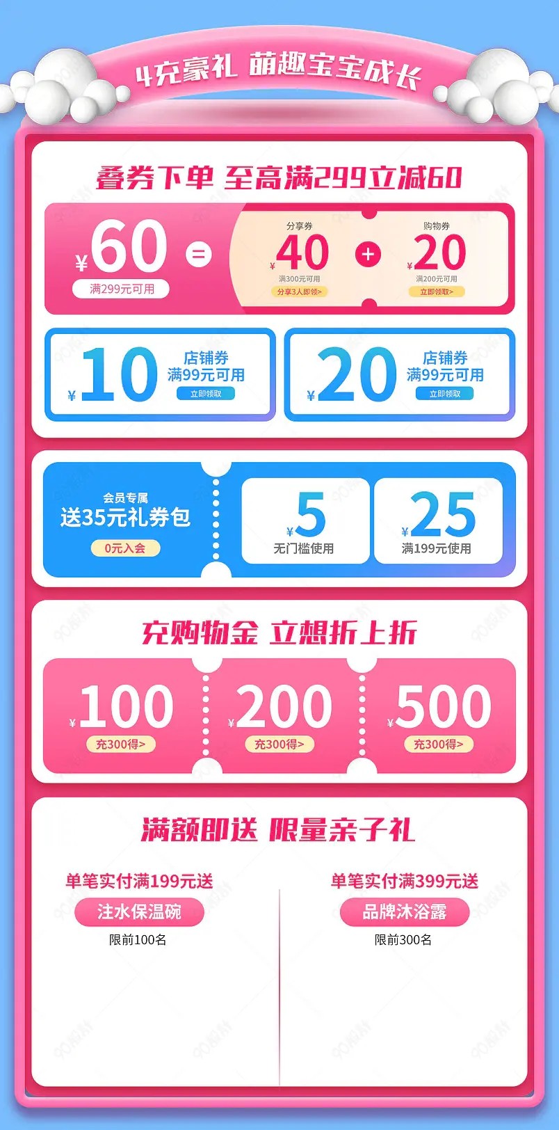 萌趣唯美母婴用品首页活动专区营销模块设计模板素材