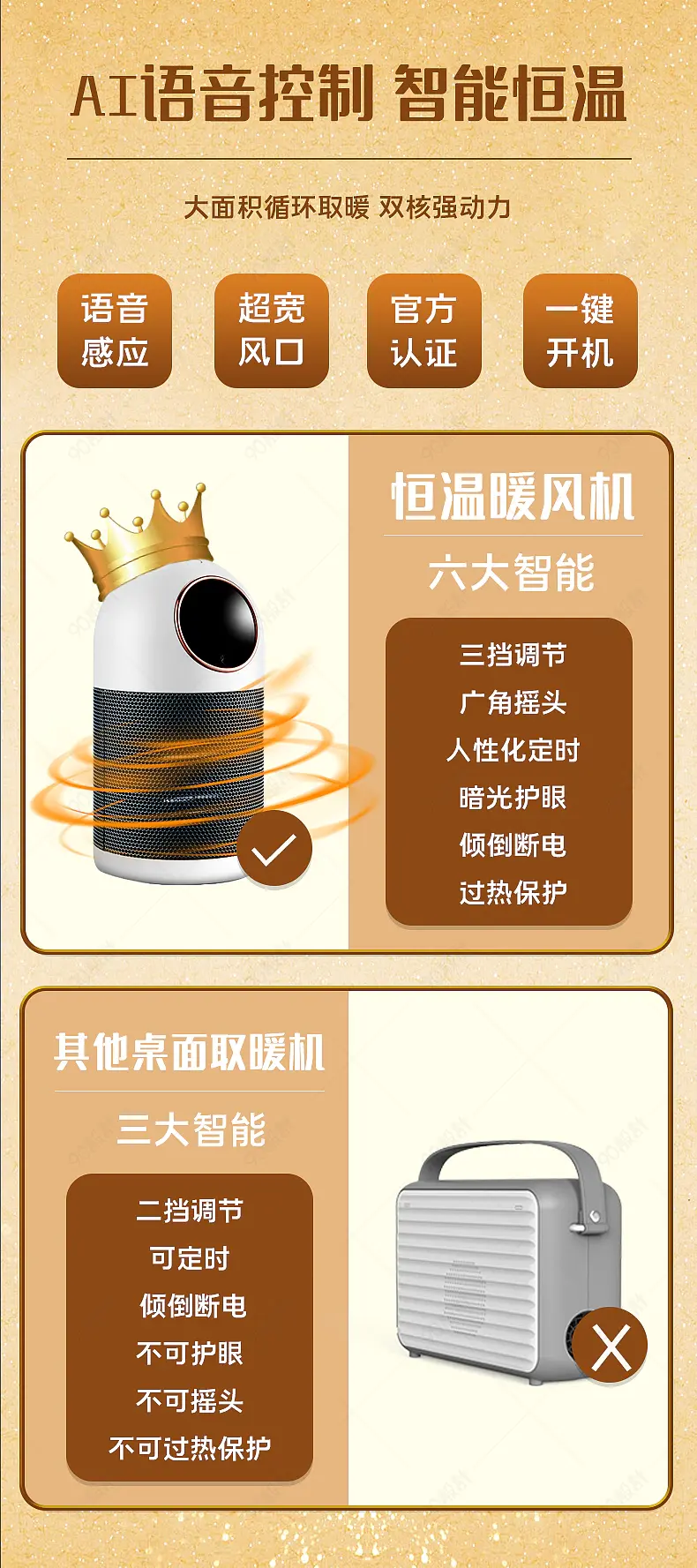 天猫家用电器恒温暖风机对比PK对照产品关联销售详情页