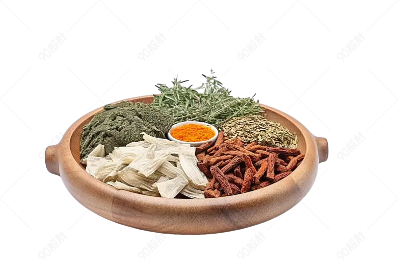 一碟泡脚中药材和药包药房配药
