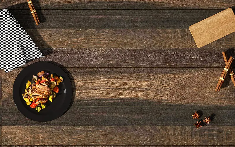 C4D俯视黑色木纹厨房桌面背景图
