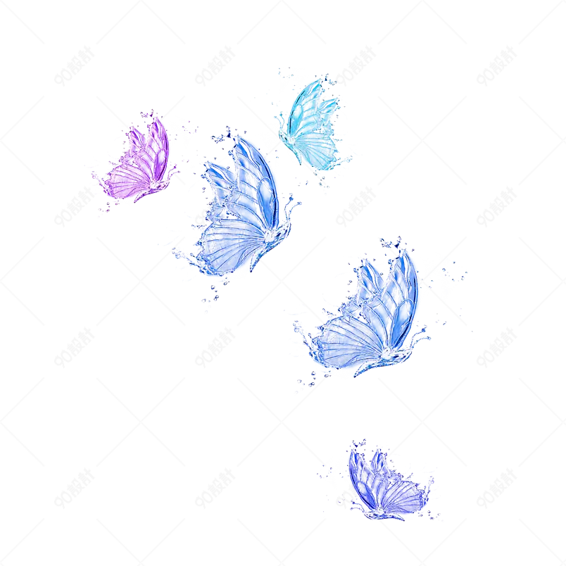 蝴蝶水波水花气泡河流插画水波元素