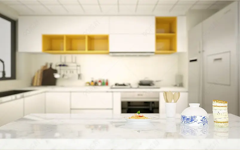 C4D厨房大理石餐桌桌面背景图