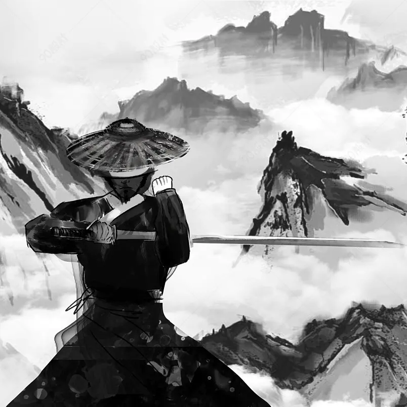 水墨侠客大侠人物插画装饰小元素