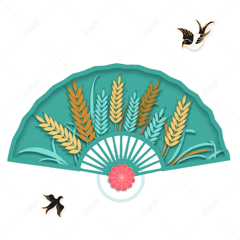 古典传统小满节气小麦扇子麦穗海报装饰元素