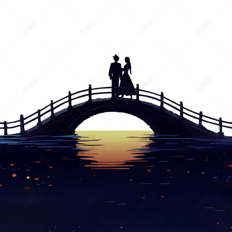 浪漫甜蜜七夕节鹊桥情侣约会相拥