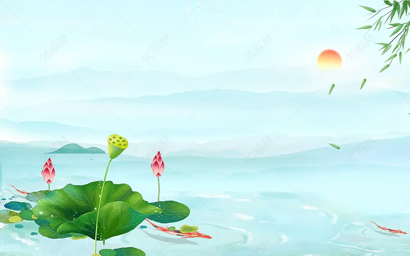 中国风古风夏季荷花池塘背景设计