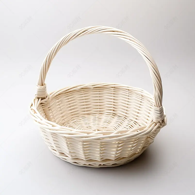 白色柳条篮子在白色背景。用于存放物品，减少塑料袋的浪费
