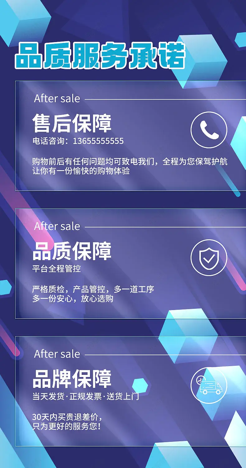 汽车用品店铺详情页售后保障服务营销模块设计模板