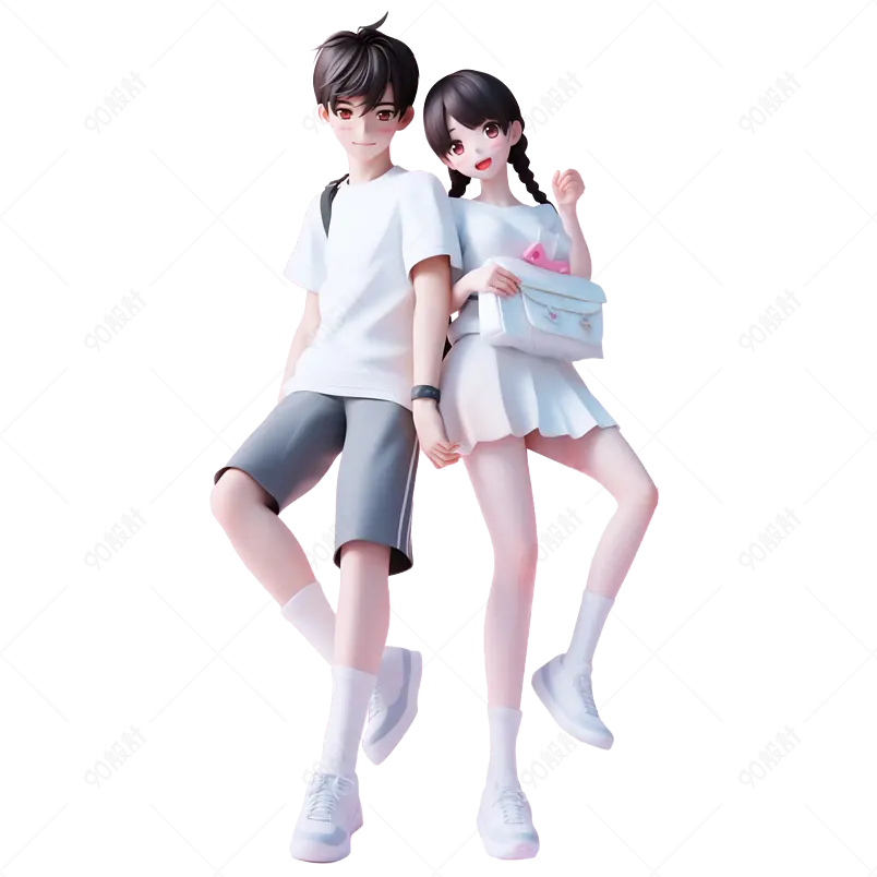 浪漫情人节3D情侣相拥卡通可爱情侣