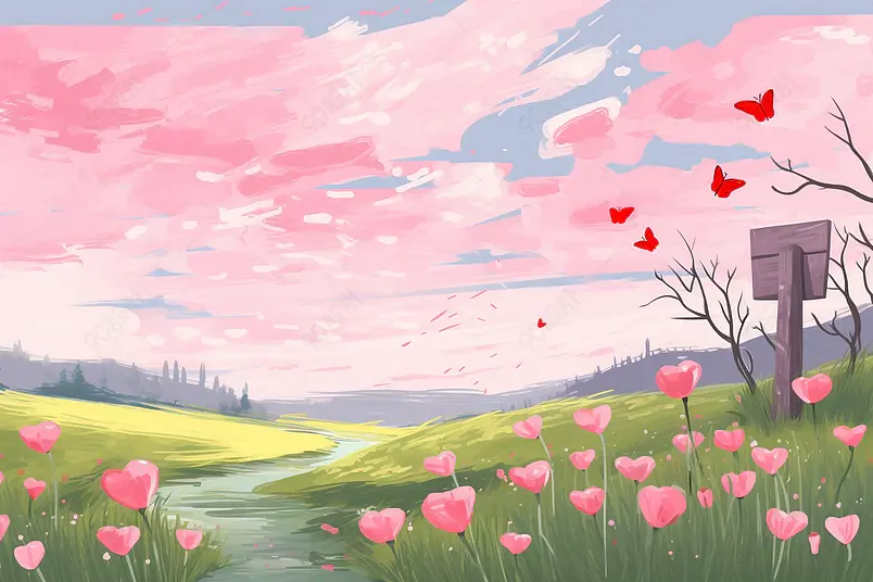 花园寄信情人节小清新油画风背景