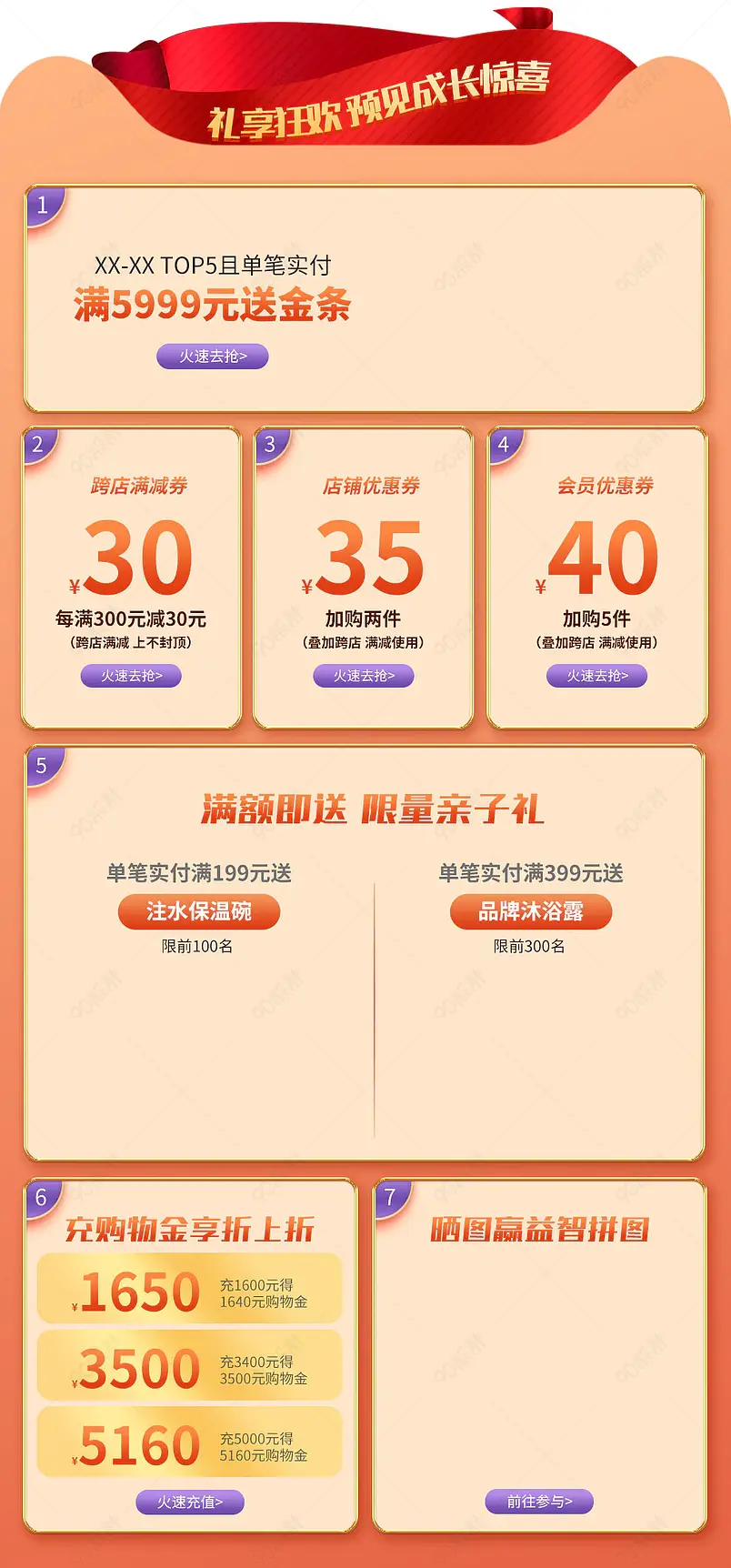 橙色母婴首页活动专区营销模块设计模板图片