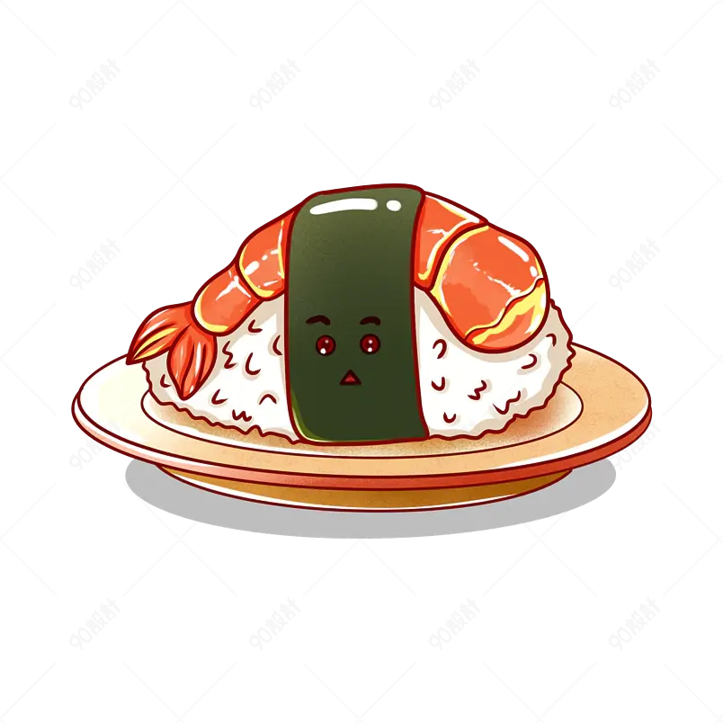 卡通日本寿司料理手绘插画海报元素