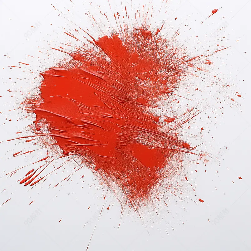 画笔在白纸上的红色笔触飞溅